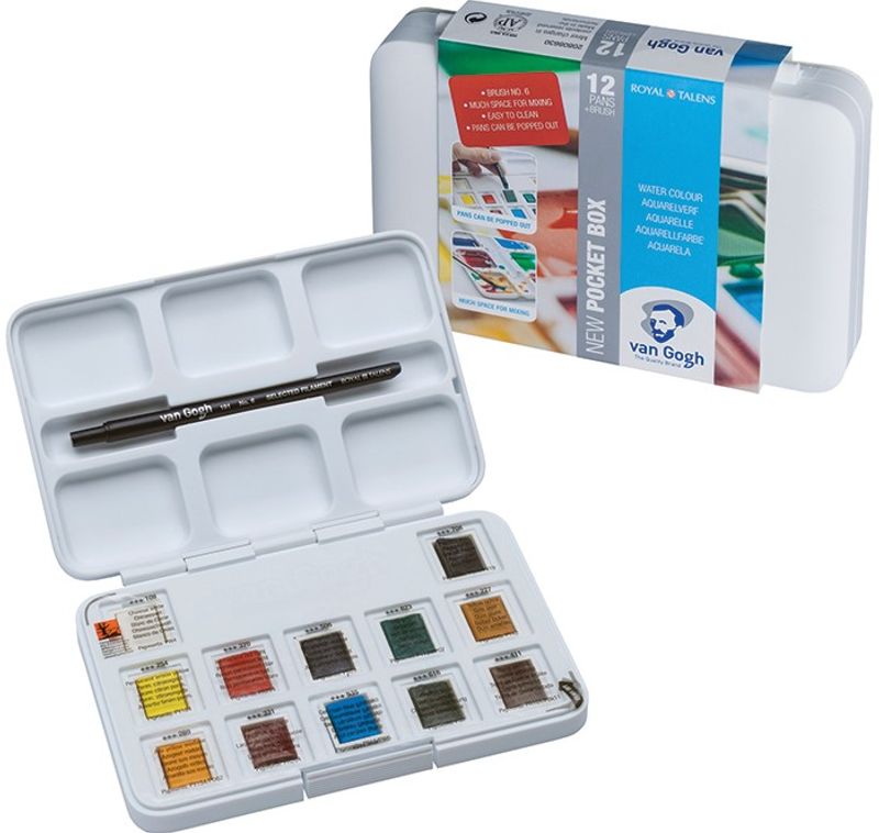 Van Gogh - Water Colour Pocket Box  - 12 half-pans + brush no 6