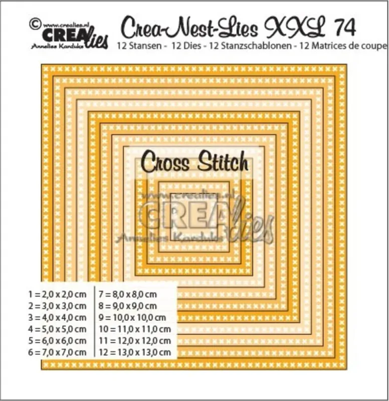 Crealies - Crea-Nest-Lies XXL  74 - Squares with Cross Stitches