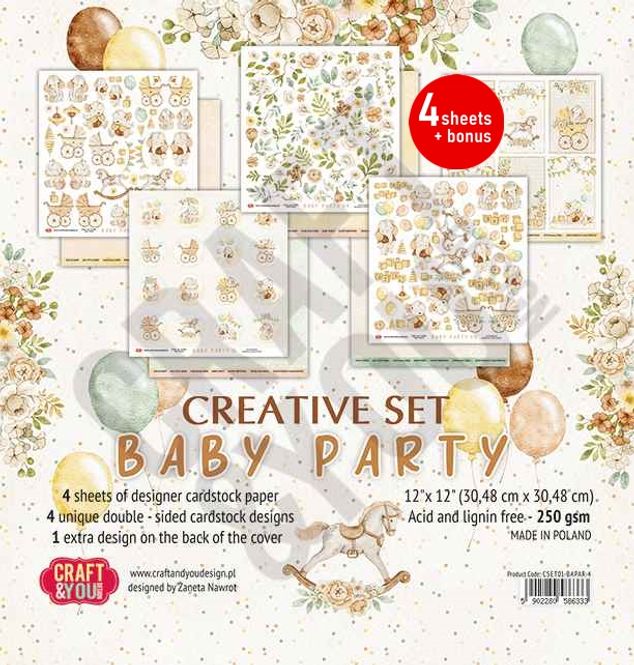 Hovedbilde Craft & You - BAPAR-4 - 12x12 Creative Set - Baby Party - 4pk