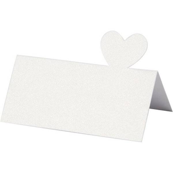 Happy Moments - Bordkort m/ hjerte - 120g - Hvit - 20 stk