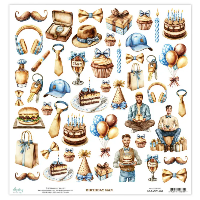 Hovedbilde Mintay - 12x12 - Basic Elements - A08 - Birthday Man - Fussy Cut Sheet