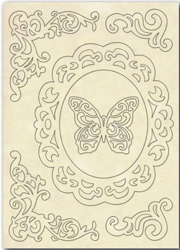 Stamperia - Wooden Shapes - A5 - Frame, Corners & Butterfly