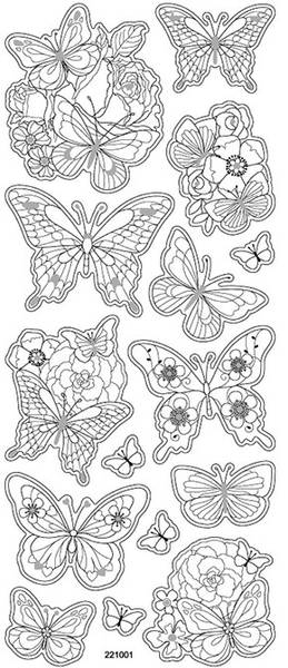 Klistremerker - 0501 - Fargelegg meg! - Sommerfugler med glitter