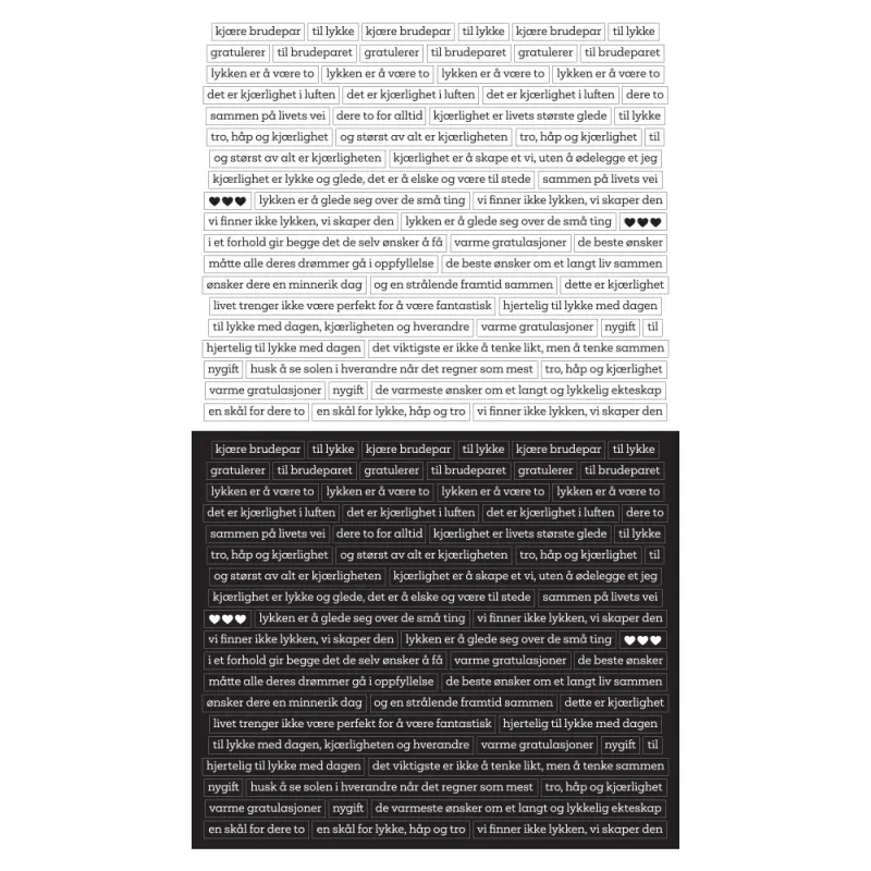 Kort & Godt - Stickers - ST1018 - Bryllup - Hvit og sort