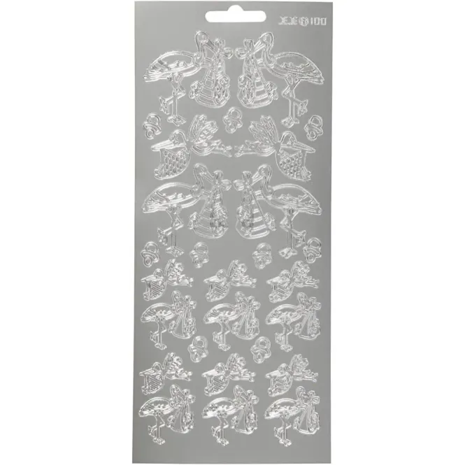 Hovedbilde Creotime - Outline stickers - 170014 - Stork Med Baby - Sølv