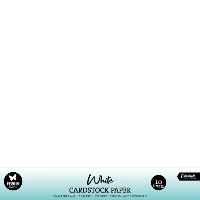 Hovedbilde Studio Light - PS46 - White Cardstock - 12x12 - 250g - 10pk *NB - brettskade høyre hjørne*