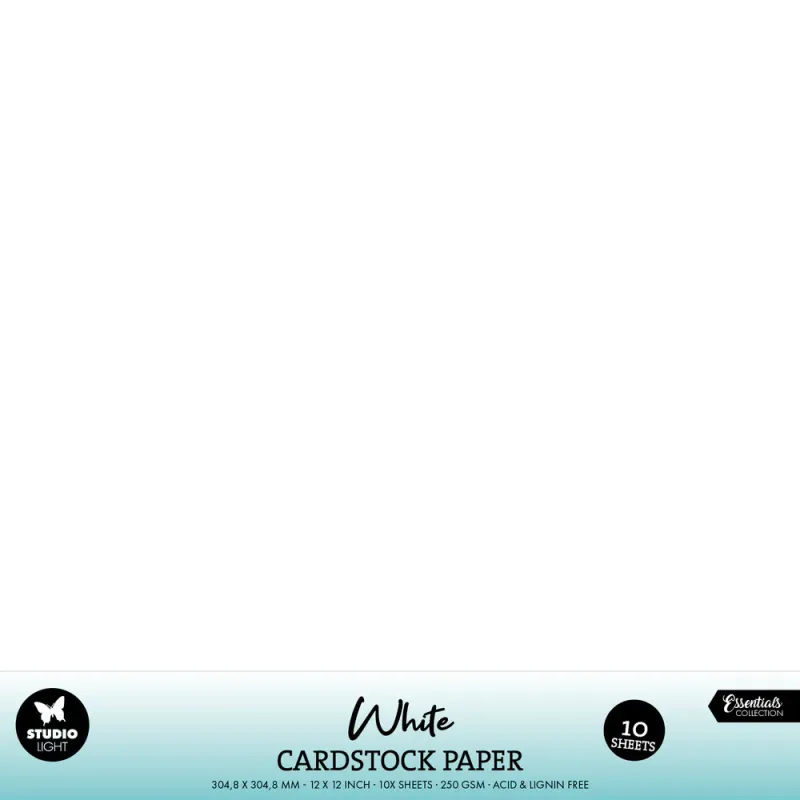 Studio Light - PS46 - White Cardstock - 12x12 - 250g - 10pk *NB - brettskade høyre hjørne*