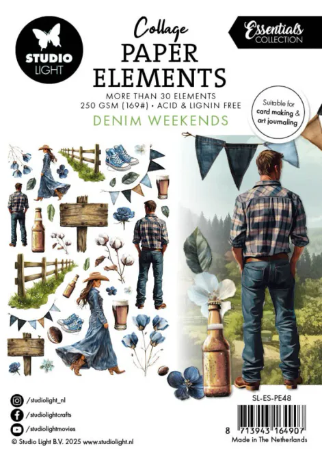Hovedbilde Studio Light - PE48 - Collage Paper Elements - Denim Weekends - 36 pcs