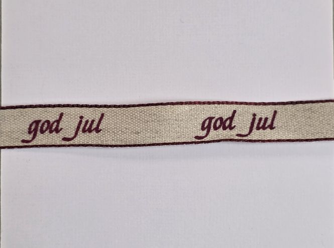 Hovedbilde Bånd - God Jul - Natur m/rød tekst - 15mm - Metervare