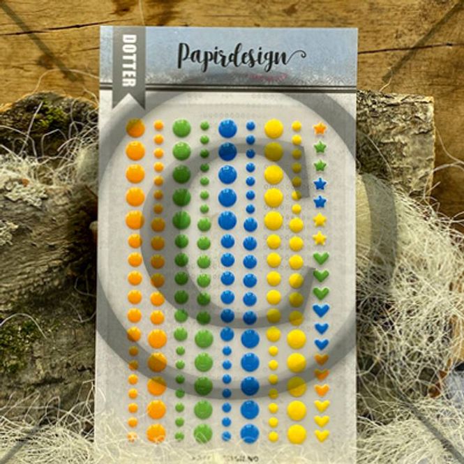 Hovedbilde Papirdesign - PD975 - Dotter - Klare farger (Orange, grønn, blå & gul) - 163 stk