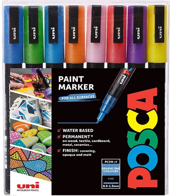 Hovedbilde Uni POSCA - PC-3M - Fine 0,9-1,3mm - Sett Sparkling  8 stk