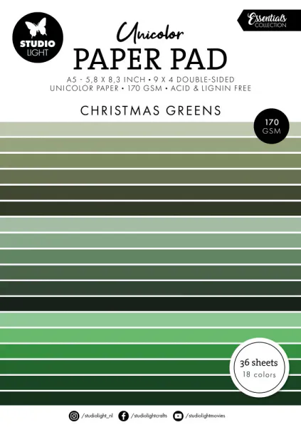 Studio Light - PP206 - Unicolor Paper Pad A5 - Christmas Greens