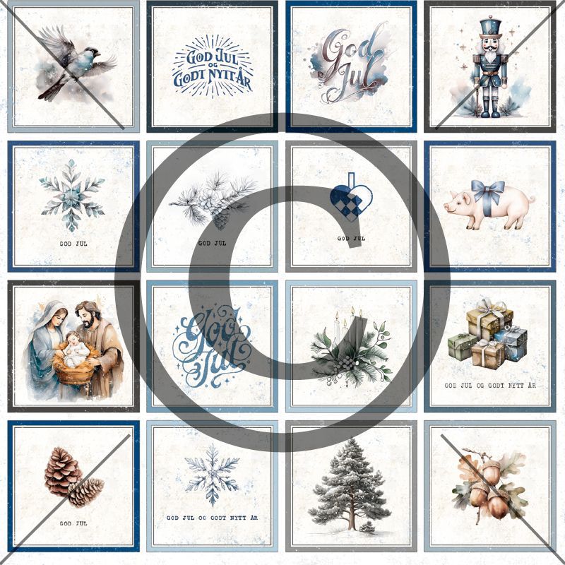 Papirdesign - 12x12 - PD 1401 - Vintertiden - Juleminne, blå