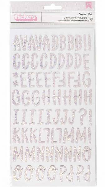 Thickers - 346487 - Glitter Chipboard - White - Bonjour