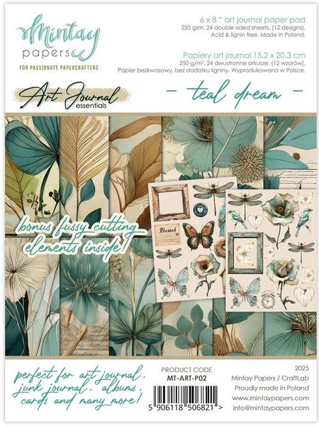 Mintay - 6x8 paper pad - Art journal - P02 - Teal Dream